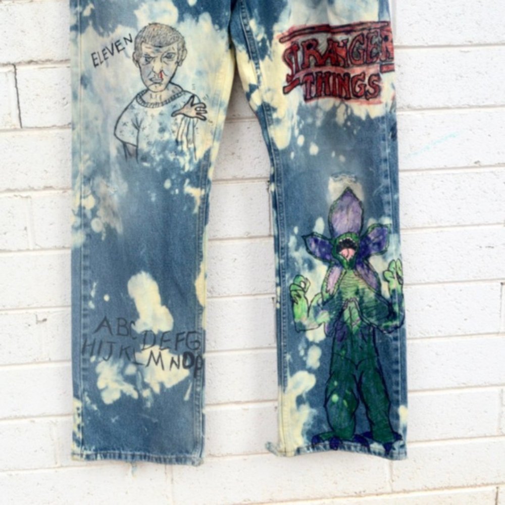 Stranger Things Hand Painted Jeans Tie Dyed 34x34 - Picture 6 of 15